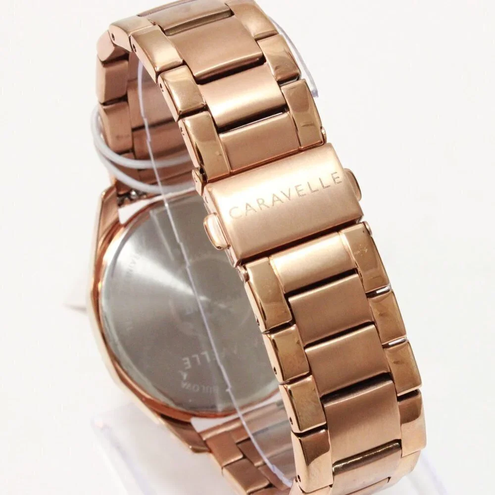 Caravelle Ladies Minimalist Watch By Bulova Rose Gold White Sun-ray Dial 36mm